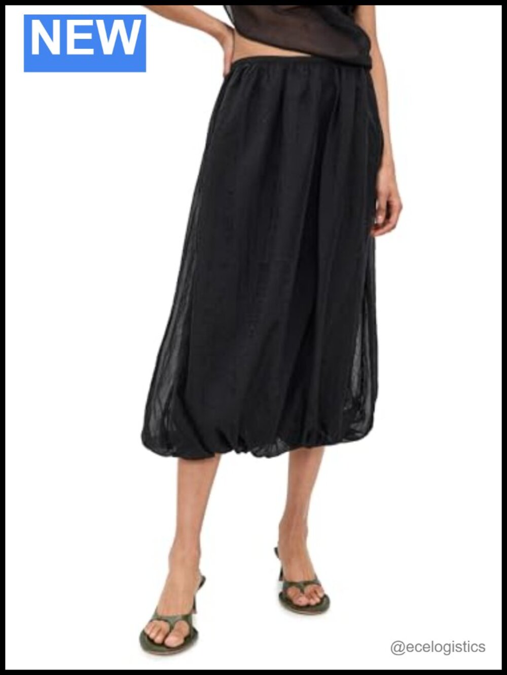 Lioness Women's Intuition Bubble Midi Skirt - Lightweight Chiffon, Solid Noir,